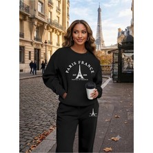 Woodroffe Unisex Paris Fransa Baskılı Bisiklet Yaka Eşofman Takımı Oversize
