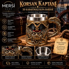 Mersi Shop Korsan Kaptanı Tasarımlı 3D Kabartmalı Paslanmaz Çelik Kupa Bardak 12X9 cm