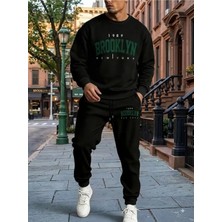 Woodroffe Unisex Brooklyn Baskılı Bisiklet Yaka Eşofman Takımı Oversize