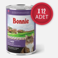 Bonnie Biftekli Sos Içinde Et Parçacıklı Yetişkin Kedi Konserve Yaş Mama 400 gr x 12 Adet