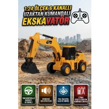 Farbu Oyuncak Uzaktan Kumandalı Kepçe Iş Makinası 1:24 Ölçekli 6 Fonksiyonlu Sesli ve 4 Çeker Oyuncak Ekskavatör