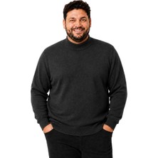 Battal Moda Erkek Büyük Beden Antrasit Yarım Balıkçı Pamuklu Kazak 3xl-4xl-5xl-6xl