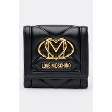 Love Moschino Kadın Metalik Logo Desenli Fermuar Bölmeli Hakiki Deri Siyah Cüzdan JC5647PP0NLC0-000