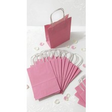 Aybaş Kağıtçılık 15X8X20 cm ( 10 Adet) Pembe Kağıt Çanta, Hediye Poşeti, Kına, Düğün, Nişan, Doğum Günü Çantası