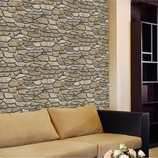 5 Adet Golden Ham Taş Desen 52 cm x 10 M 3 Boyutlu Duvar Kağıdı Koyu Gri