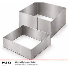 Fida Kızaklı Metreli Kare Ayarlı Pasta Çemberi H16 cm Paslanmaz Pasta Kalıbı