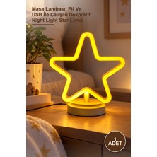 Yenilig 1 Adet Neon Işıklı Yıldız Gece Lambası – Masa Lambası, Pil ve USB Ile Çalışan Dekoratif Night Light Star Lamp