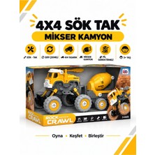 Metito Toys 4x4 Geri Çek-Bırak Beton Mikserli Kamyon DIY Oyuncak Seti, 25+ Sök-Tak Parça