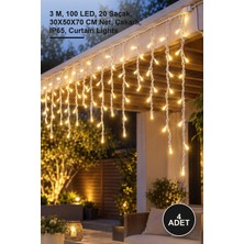 Yenilig 4 Adet Dış Mekan LED Perde Işık – 3 M, 100 Led, 20 Saçak, 30X50X70 cm Net, Çakarlı, IP65, Curtain Lights