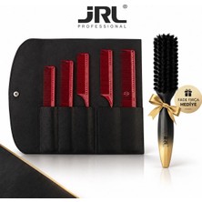 Jrl J002 Profesyonel Deri Çantalı 5'li Şekillendirme Tarağı Seti ve Fade Fırça Hediyeli