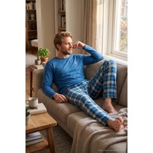 Buratti Ekoseli Pamuklu Bisiklet Yaka Uzun Kollu Pijama Takımı Erkek Pijama Takımı 6575003