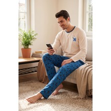 Buratti Baskılı Pamuklu Bisiklet Yaka Uzun Kollu Pijama Takımı Erkek Pijama Takımı 6575004