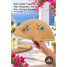 Yenilig 60 Adet Bambu Yelpaze – Çift Taraflı Tasarım, El Tipi Yelpazesi, Hand Fan, Karışık Renkler