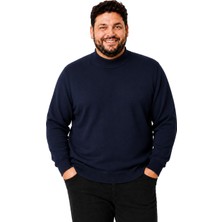 Battal Moda Erkek Büyük Beden Lacivert Yarım Balıkçı Pamuklu Kazak 3xl-4xl-5xl-6xl