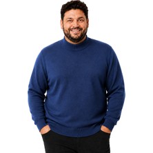 Battal Moda Erkek Büyük Beden Indigo Yarım Balıkçı Pamuklu Kazak 3xl-4xl-5xl-6xl