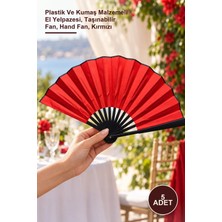Yenilig 5 Adet Yelpaze – Plastik ve Kumaş Malzemeli El Yelpazesi, Taşınabilir Fan, Hand Fan, Kırmızı