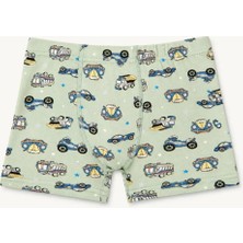 Incili Kids Erkek Çocuk Mint Araçlar Desenli Pamuklu Boxer - Mint Yeşili - 7-8 Yaş