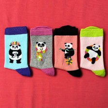 Incili Life 4'lü Set - Neşeli Panda Desenli Dikişsiz Çocuk Çorabı - Çok Renkli - 7-8 Yaş