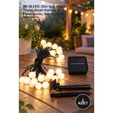Yenilig 2 Adet Solar Top LED Işık – 5m 28 Led, Gün Işığı Beyaz Toplar, Siyah Kablolu, 8 Fonksiyonlu, String Lights