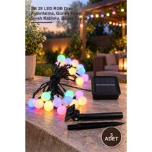 Yenilig 3 Adet Solar Top LED Işık – 5m 28 LED Rgb Dize Aydınlatma, Güneş Panelli, Siyah Kablolu, Beyaz Toplar