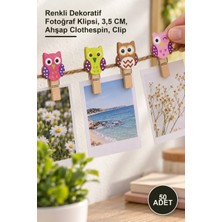 Yenilig 50 Adet Şekilli Ahşap Mandal – Renkli Dekoratif Fotoğraf Klipsi, 3,5 Cm, Ahşap Clothespin, Clip