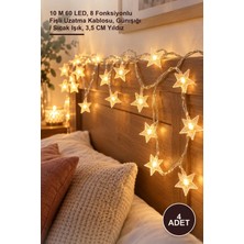 Yenilig 4 Adet Yıldız LED Işık Zinciri – 10 M 60 Led, 8 Fonksiyonlu Fişli Uzatma Kablosu, Günışığı / Sıcak Işık, 3,5 cm Yıldız
