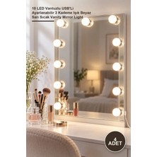 Yenilig 4 Adet Makyaj Aynası Işığı – 10 LED Vantuzlu Usb'li Ayarlanabilir 3 Kademe Işık Beyaz Sarı Sıcak Vanity Mirror Light