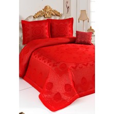 Evlen Home Collection Evlen Home 4 Parça Velor Velvet Kırmızı Çift Kişilik Yatak Örtüsü