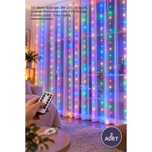 Yenilig 2 Adet Tel Perde LED – 3x3 Metre Rgb Işık, 300 Led, 10 Saçak, Uzaktan Kumandalı, Usb, 8 Fonksiyon, Curtain Lights, Fairy Lights