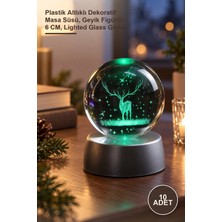 Yenilig 10 Adet Geyik Işıklı Cam Küre – Plastik Altlıklı Dekoratif Masa Süsü, Geyik Figürlü, 6 Cm, Lighted Glass Globe
