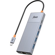 Juo Type-C 9 Portlu Dual 4K 60Hz HDMI Mst Gigabit Ethernet Dönüştürücü 100W Pd 4*usb 3.2 Çoklayıcı Hub