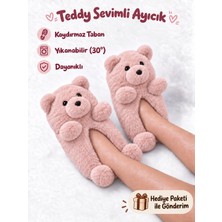 Bermody Teddy Sevimli Ayıcık Figürlü Ekru Kaymaz Taban Kadın Sıcak Tutan Ev Pandufu Hayvanlı Terlik