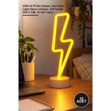 Yenilig 10 Adet Neon Şimşek Masa Lambası – USB ve Pil Ile Çalışan, Sarı Neon Light Gece Lambası, Çift Taraflı, 32X11 Cm, 10 cm Taban