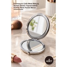 Yenilig 4 Adet Cep Aynası – Promosyon Çelik Metal Makyaj Aynası Sticker Yapıştırılabilir Gümüş Renk Pocket Mirror