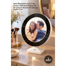 Yenilig 2 Adet Sihirli Ayna Fotoğraf Çerçevesi – Işıklı Masaüstü Ayna Foto Frame USB Dahil Kalem Pil Ile Çalışan Standlı 20 cm Çap