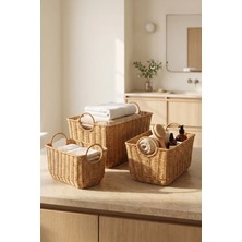 Digithome 3'lü Rattan Hasır Dekoratif  Kulplu Organizer Sepet - M-1737