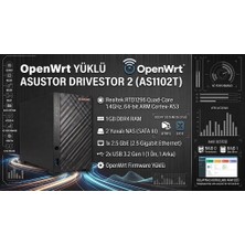 Asustor Openwrt Yüklü Nas AS-1102T 1.4ghz Quad Core 2 Bay