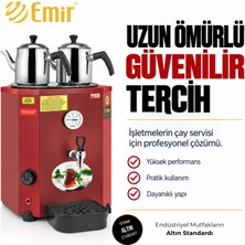 Emir Profesyonel Jumbo Çay Kazanı Seti 23 Lt 2 Demlikli + Orijinal Yedek Rezistans – Kırmızı
