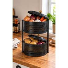 Metes Kitchen 2 Sabit Bölmeli Tekerleksiz Metal Sebzelik Siyah