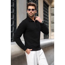 Madmext Siyah Dik Yaka Yarım Fermuarlı Erkek Sweatshirt E7211