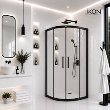 ikon Enzo Oval | Mat Siyah Şeffaf Duş Kabini H:190