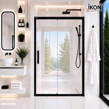 ikon Enzo 1 Sabit 1 Sürgü | Mat Siyah Şeffaf Duş Kabini H:190