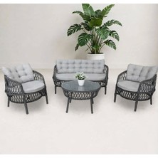 Alle Garden Maestro ANTRASİT RENK Rattan Bahçe Balkon Takımı 2+1+1 Sehpalı Vintage Bahçe Mobilyası Balkon Oturma Grubu