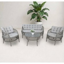 Alle Garden Maestro GRİ RENK Rattan Bahçe Balkon Takımı 2+1+1 Sehpalı Vintage Bahçe Mobilyası Balkon Oturma Grubu