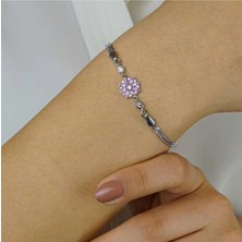 Atölye Albatros Pembe Çiçek Tasarımlı 925 Ayar Gümüş Kadın Bileklik