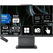 Lenovo Thinkcentre Neo 50A Gen 5 Intel Core 5 210H 64GB Ram 512GB SSD 23.8" Fhd 99% Srgb Touch WIN11 Home 12SC004XTRP382 Luna Grey All In One Bilgisayar + Per4 USB Bellek