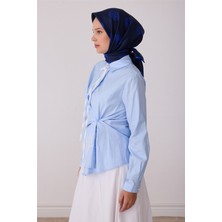 Belli Lacivert Geometrik Desen %100 Twill Ipek Eşarp 4427-34