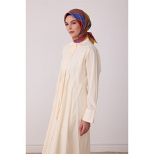 Belli Yağ Yeşili Geometrik Desen %100 Twill Ipek Eşarp 4401-37