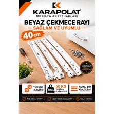 Karapolat Klasik Kızaklı Dolap Çekmece Rayı Beyaz 40 cm (Vida Dahil)