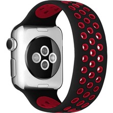 Apple Watch 38MM Ayarlı Delikli Silikon Kordon - Siyah-Kırmızı
